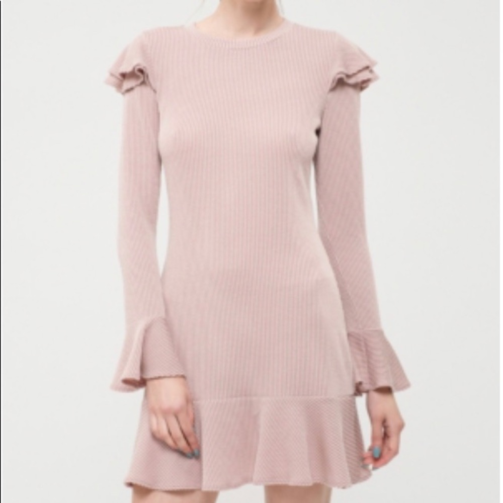 Blu Pepper Knit Ruffle Dress In Mauve Size Large. NEW